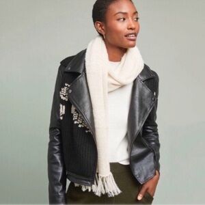 NEW Anthropologie Ett:twa Black Faux Leather Jacket Knit Detail Size Small